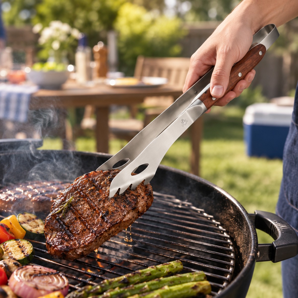 Heavy Duty Rosewood Handle BBQ Grill Tongs