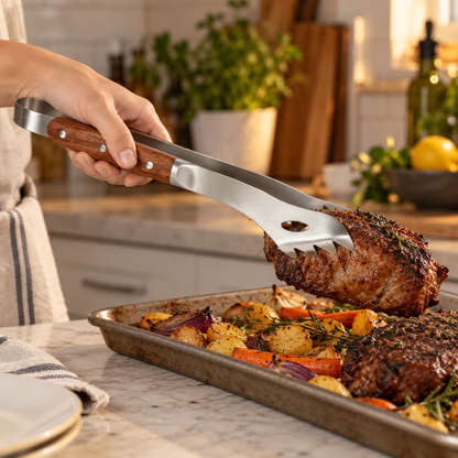 Heavy Duty Rosewood Handle BBQ Grill Tongs