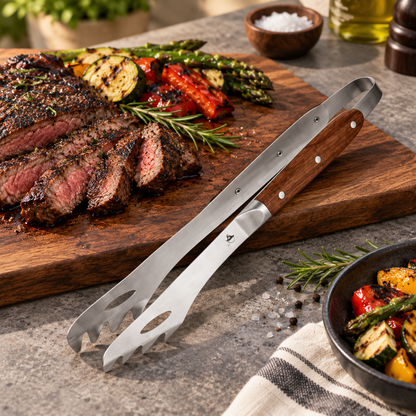 Heavy Duty Rosewood Handle BBQ Grill Tongs